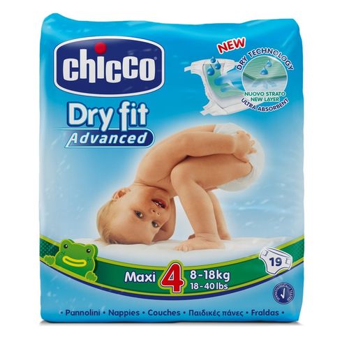 PAÑALES CHICCO DRY FIT ADVANCED T4 8 a 18 Kg 19 uds